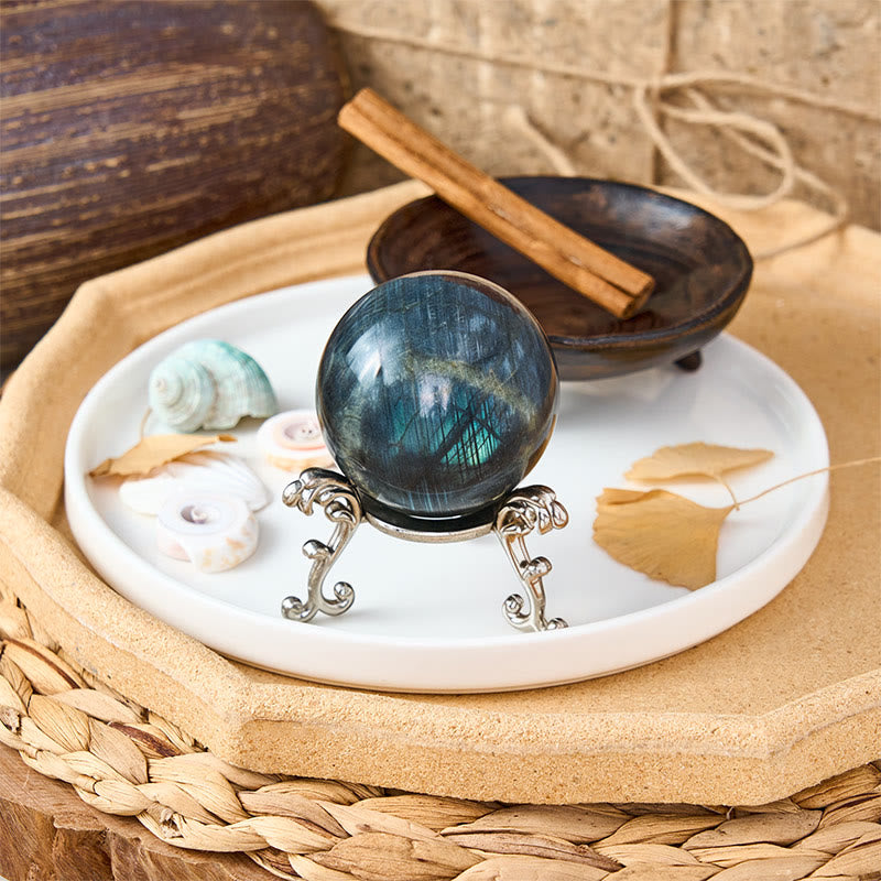 Buddha Stones Runde Kugelfigur aus natürlichem Labradorit, Heilstatue, Büro- und Heimdekoration - image 2