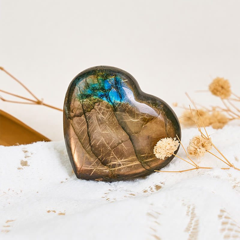 Buddha Stones Labradorit-Herzstein, natürliche Heilsteinfigur, Dekoration - Herz - 4-5 cm - image 0