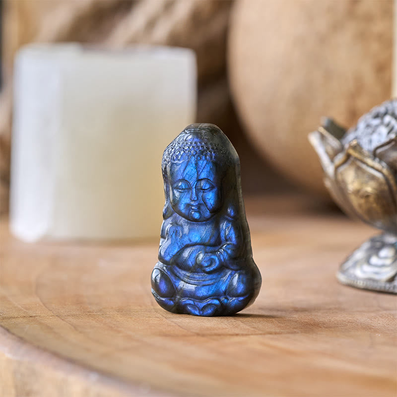 Buddha Stones Buddha-Figur aus natürlichem Labradorit, Heilstatue, Heimdekoration - Buddha 4,5 x 2,3 x 1 cm - image 0