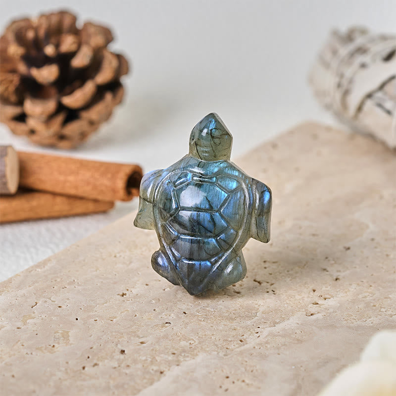 Buddha Stones Schildkrötenfigur aus Labradorit – Symbol für Weisheit und Schutz – Heimdekoration - image 1