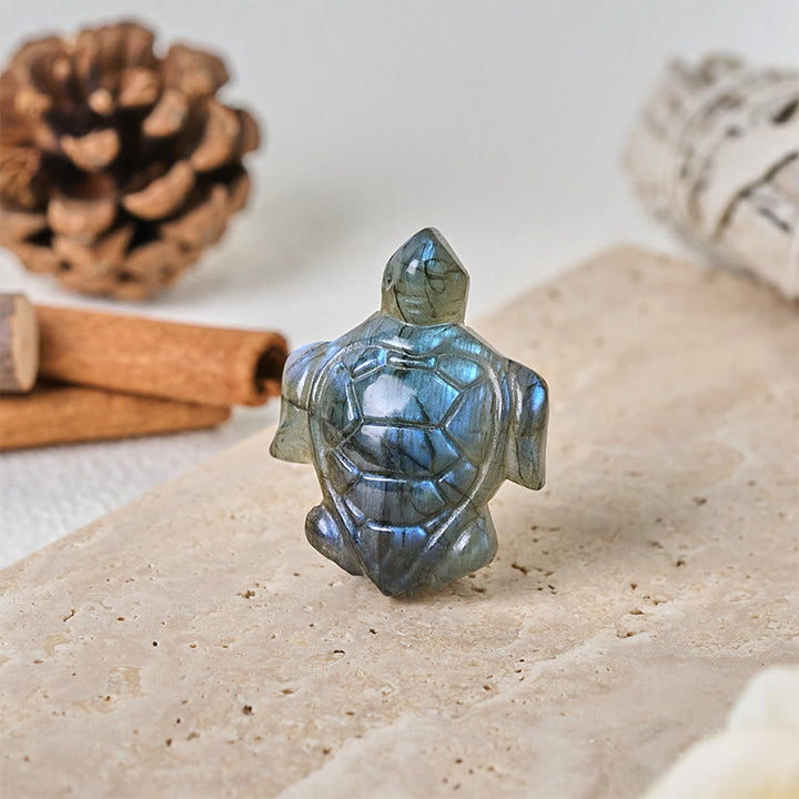 Buddha Stones Schildkrötenfigur aus Labradorit – Symbol für Weisheit und Schutz – Heimdekoration - image 1