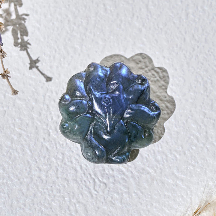 Buddha Stones Geschnitzte Labradorit-Figur eines neunschwänzigen Fuchses – Symbol für Weisheit und Heilung - image 2