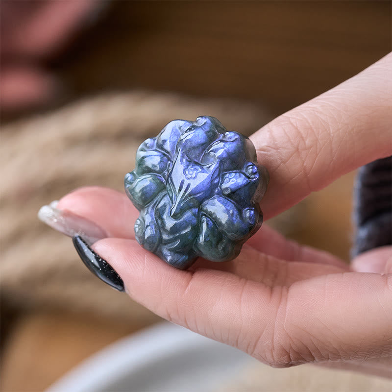 Buddha Stones Geschnitzte Labradorit-Figur eines neunschwänzigen Fuchses – Symbol für Weisheit und Heilung - image 3