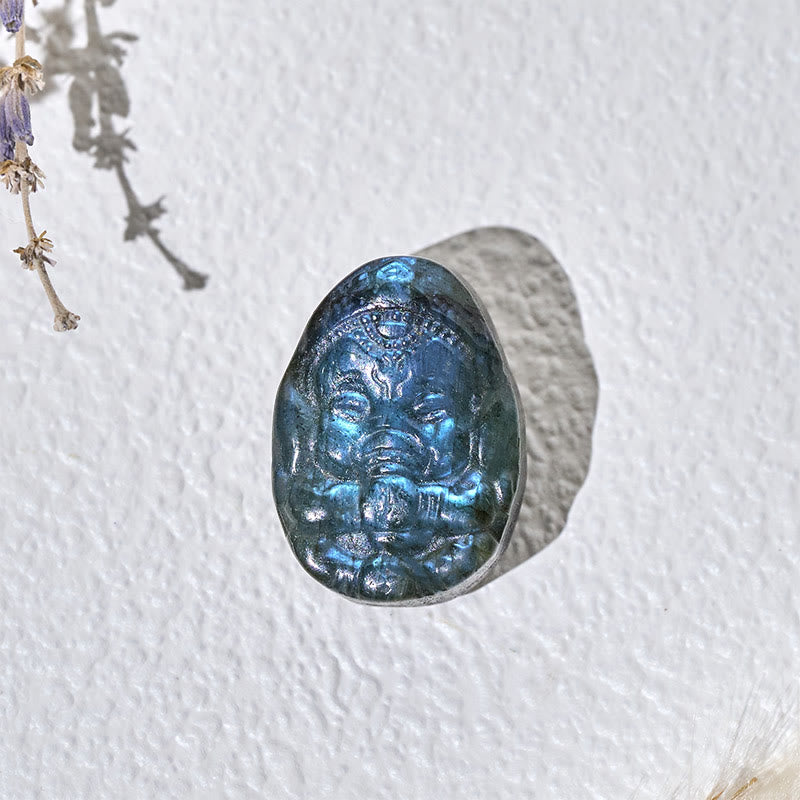 Buddha Stones Ganesh Elefantenfigur aus natürlichem Labradorit, Heil- und Schutzstatue, Heimdekoration - image 1