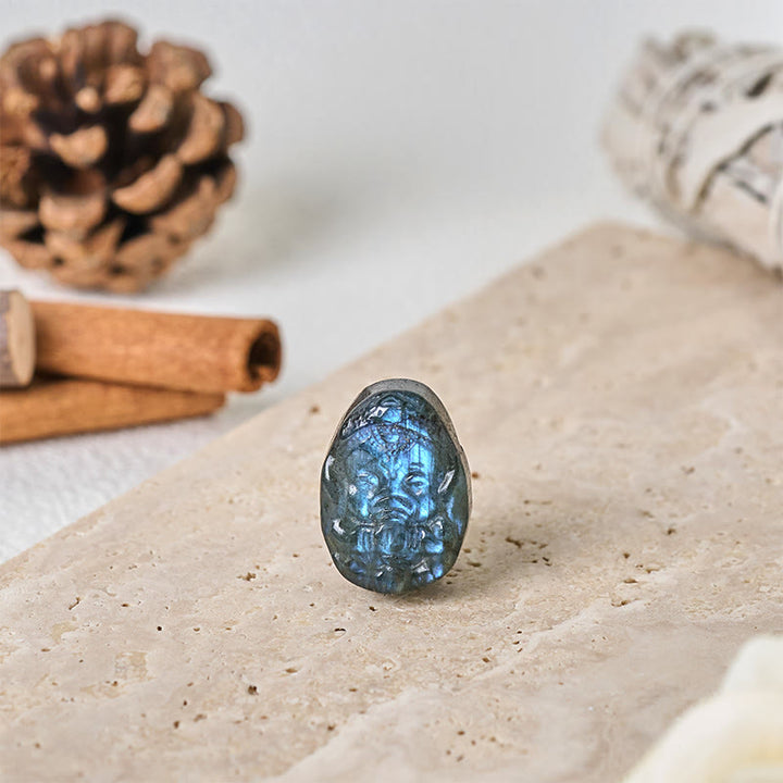 Buddha Stones Ganesh Elefantenfigur aus natürlichem Labradorit, Heil- und Schutzstatue, Heimdekoration - image 2