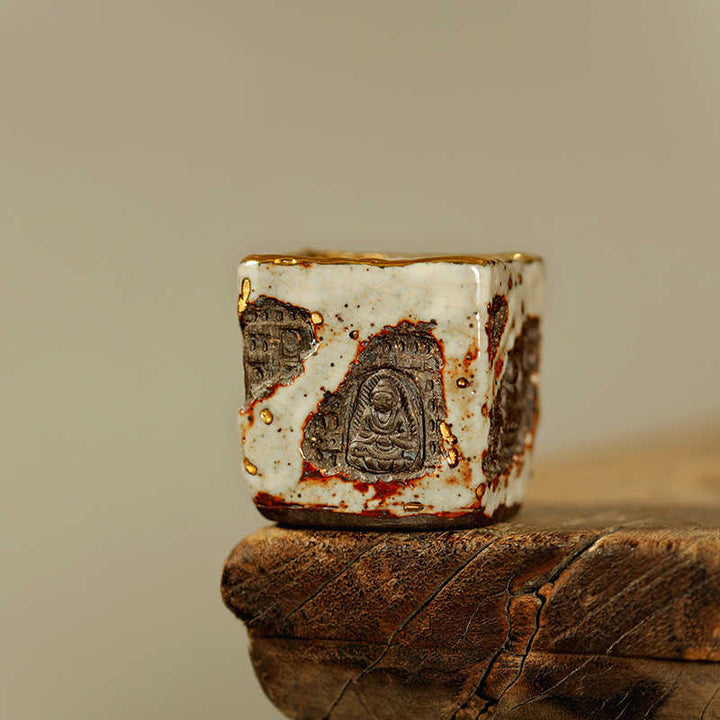 Buddha Stones Handbemalte Dunhuang Buddha Shino Keramik-Teetasse Kung Fu Teetasse - Quadratischer Becher 5,5 cm * 5,7 cm * 100 ml - image 0