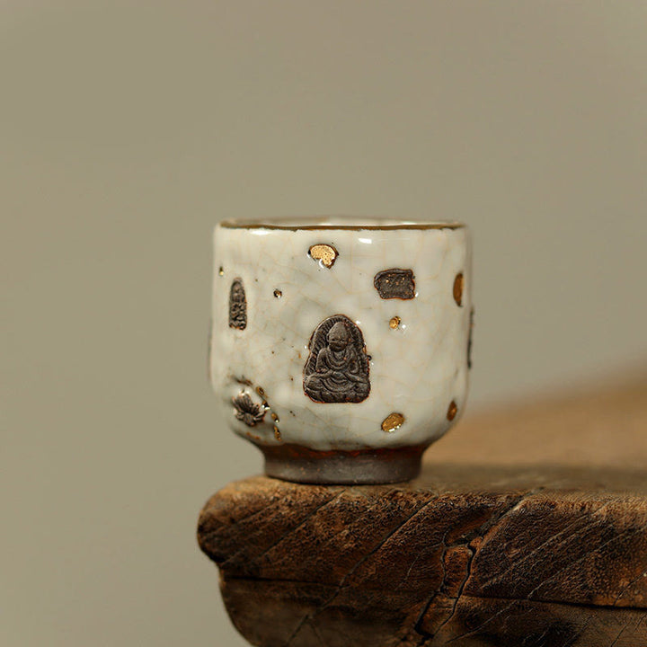 Buddha Stones Handbemalte Dunhuang Buddha Shino Keramik-Teetasse Kung Fu Teetasse - Runder Becher 5,5 cm * 5,7 cm * 100 ml - image 9