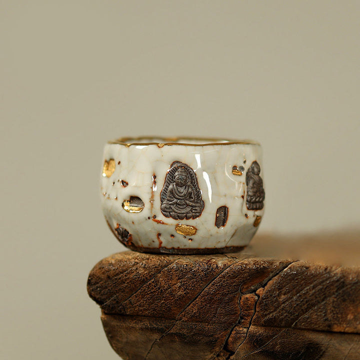 Buddha Stones Handbemalte Dunhuang Buddha Shino Keramik-Teetasse Kung Fu Teetasse - Kleiner runder Becher 5 cm x 4 cm x 50 ml - image 10