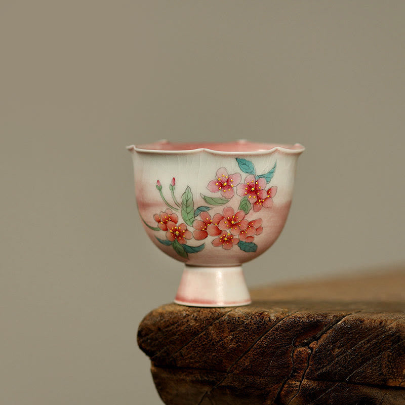 Buddha Stones Handbemalte Keramik-Teetasse mit Kaninchen-, Orchideen- und Begonienmotiv, Kung-Fu-Teetasse, 75 ml - Begonienblüte 7,3 cm × 5,5 cm × 75 ml - image 3