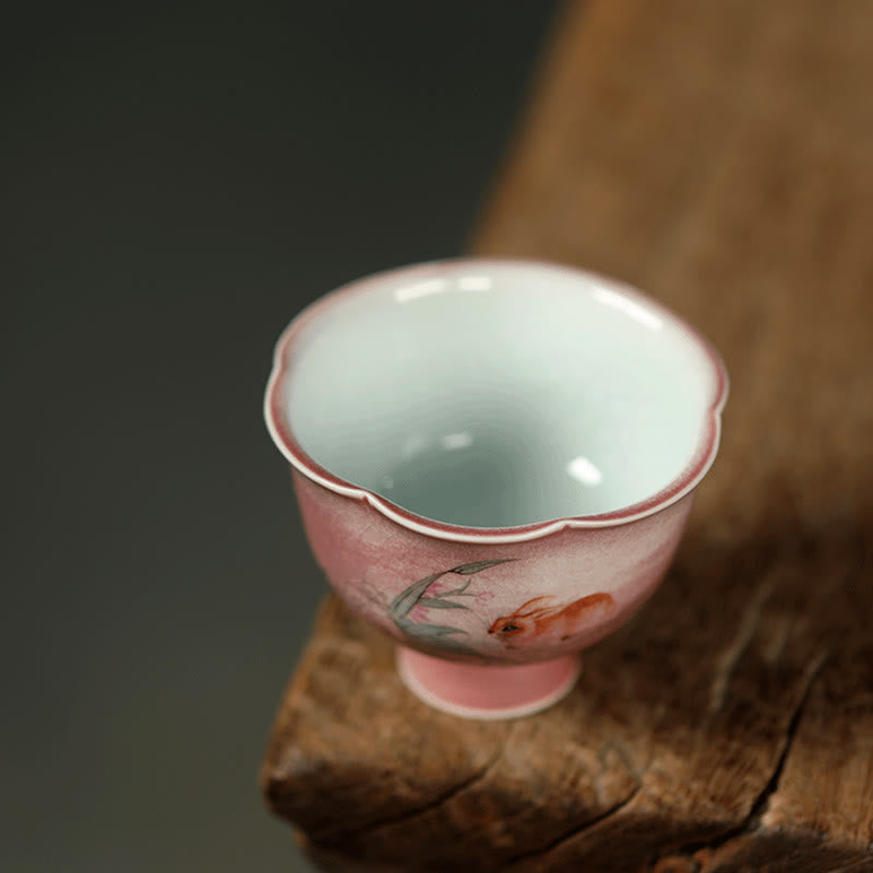 Buddha Stones Handbemalte Keramik-Teetasse mit Kaninchen-, Orchideen- und Begonienmotiv, Kung-Fu-Teetasse, 75 ml - image 7