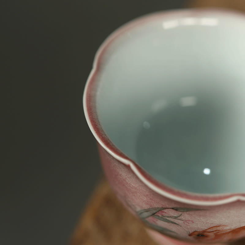 Buddha Stones Handbemalte Keramik-Teetasse mit Kaninchen-, Orchideen- und Begonienmotiv, Kung-Fu-Teetasse, 75 ml - image 10