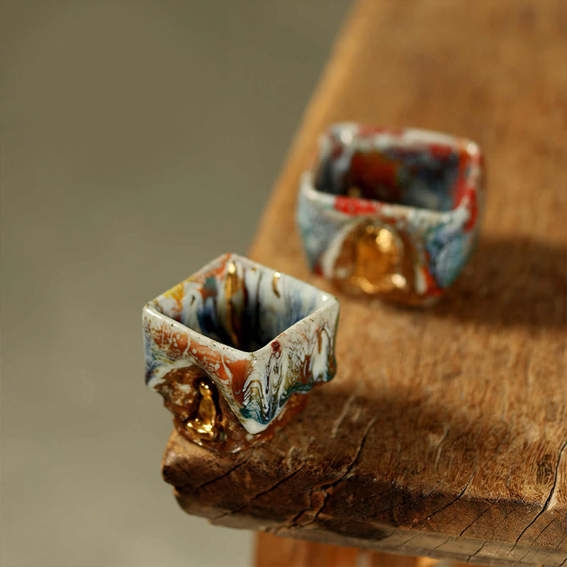Buddha Stones Handbemalte Dunhuang-Teetasse aus Shino-Keramik mit meditierendem Buddha (Kung-Fu-Teetasse) - 2-teiliges Set - image 14