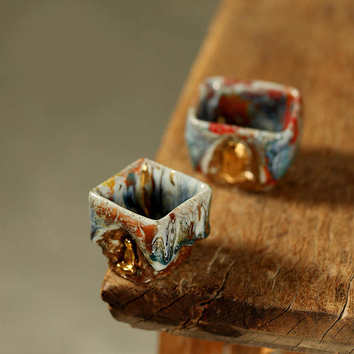 Buddha Stones Handbemalte Dunhuang-Teetasse aus Shino-Keramik mit meditierendem Buddha (Kung-Fu-Teetasse) - 2-teiliges Set - image 14