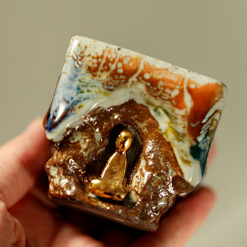 Buddha Stones Handbemalte Dunhuang-Teetasse aus Shino-Keramik mit meditierendem Buddha (Kung-Fu-Teetasse) - image 1