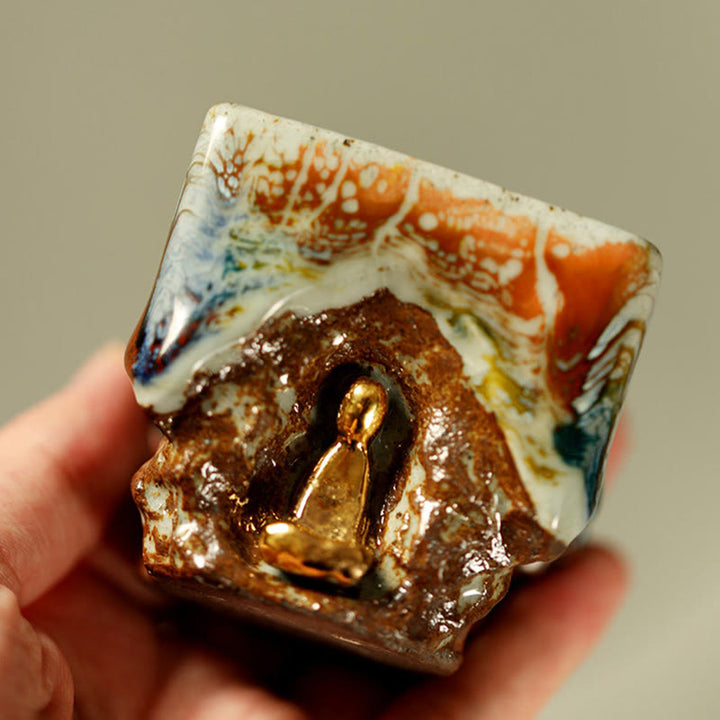 Buddha Stones Handbemalte Dunhuang-Teetasse aus Shino-Keramik mit meditierendem Buddha (Kung-Fu-Teetasse) - image 1