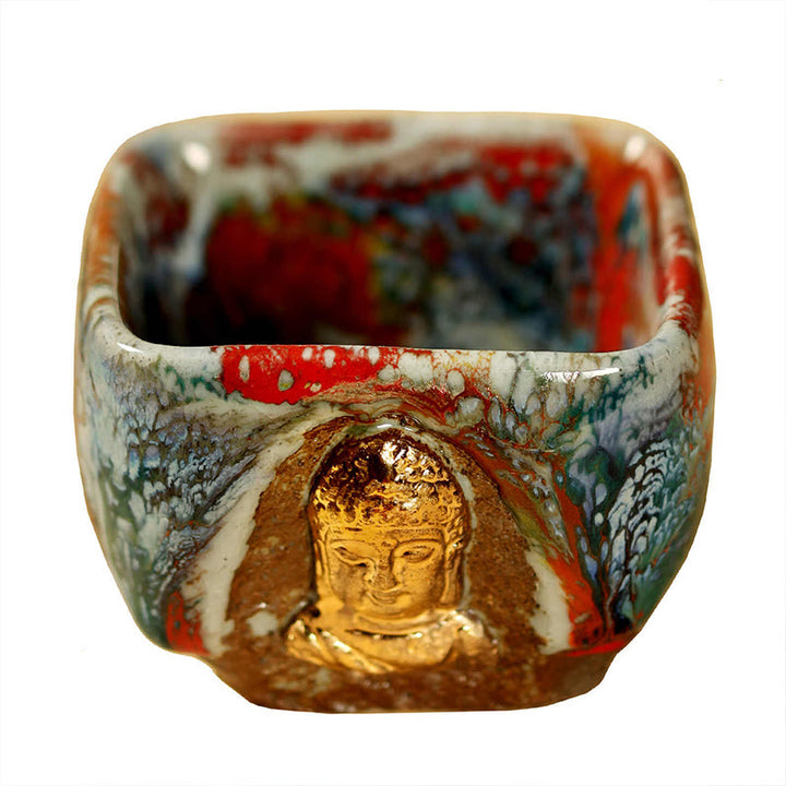 Buddha Stones Handbemalte Dunhuang-Teetasse aus Shino-Keramik mit meditierendem Buddha (Kung-Fu-Teetasse) - image 13