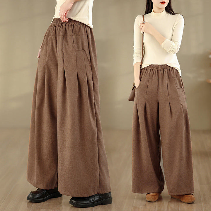 Buddha Stones Frühlingshafte, schlichte, braune Cordhose für Damen mit weitem Bein und Taschen - Peru - US 8-10, UK/AU 12-14, EU 40-42 (2XL) - image 0