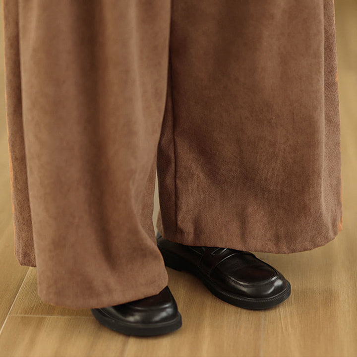 Buddha Stones Frühlingshafte, schlichte, braune Cordhose für Damen mit weitem Bein und Taschen - image 10