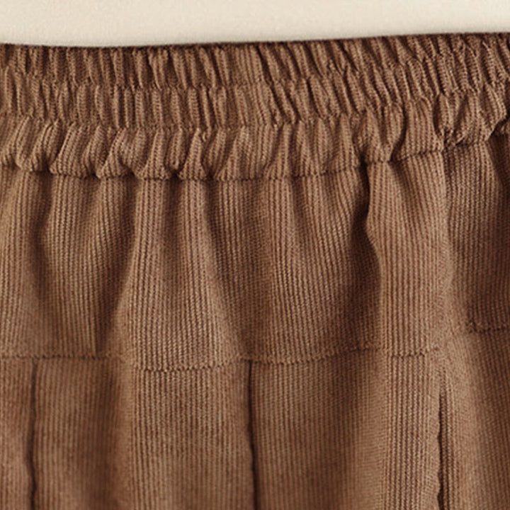 Buddha Stones Frühlingshafte, schlichte, braune Cordhose für Damen mit weitem Bein und Taschen - image 9