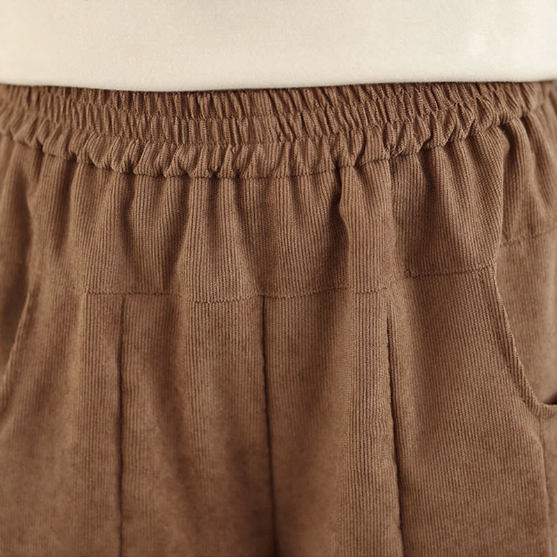 Buddha Stones Frühlingshafte, schlichte, braune Cordhose für Damen mit weitem Bein und Taschen - image 7