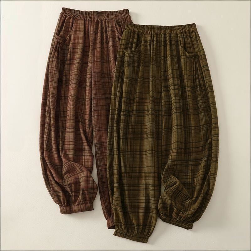 Buddha Stones Damen-Haremshose mit kariertem Frühlingsmuster, Länge 7-8, mit Taschen - image 13