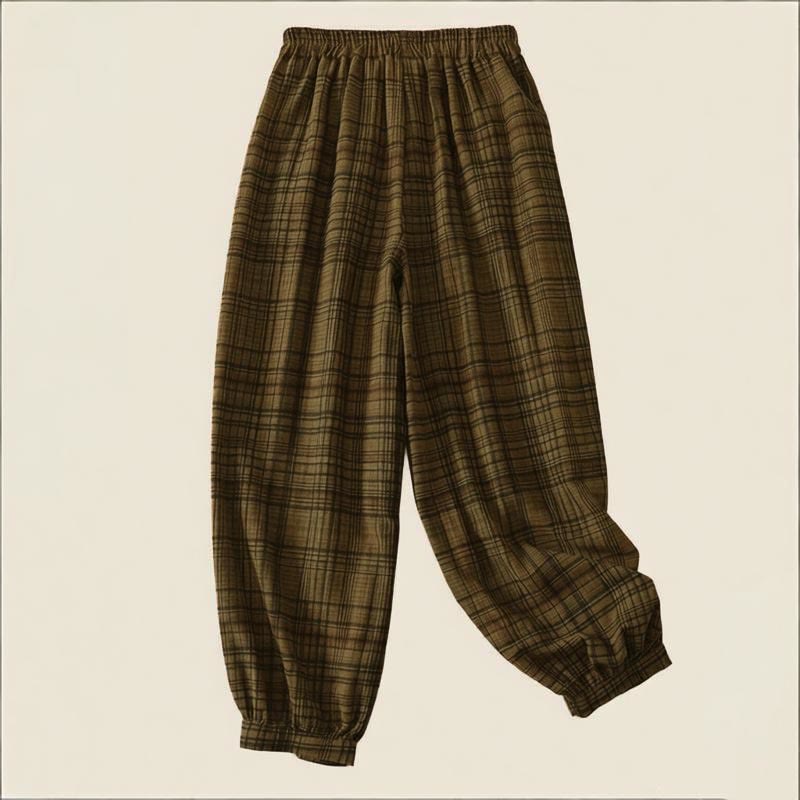 Buddha Stones Damen-Haremshose mit kariertem Frühlingsmuster, Länge 7-8, mit Taschen - image 6