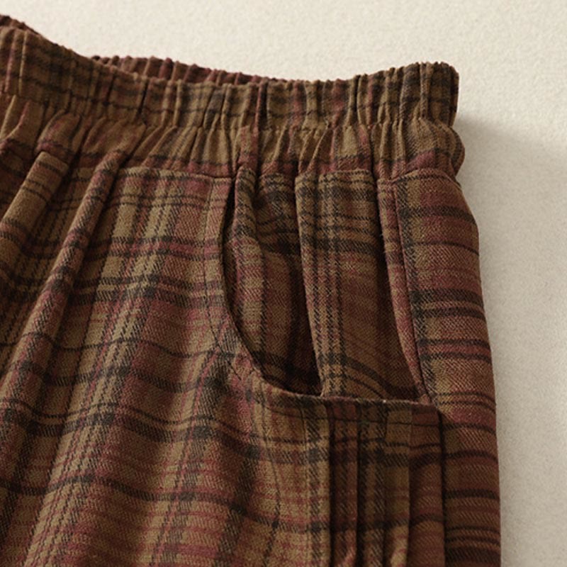 Buddha Stones Damen-Haremshose mit kariertem Frühlingsmuster, Länge 7-8, mit Taschen - image 2