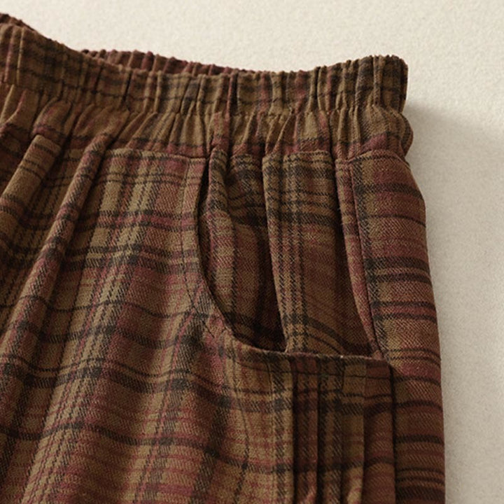 Buddha Stones Damen-Haremshose mit kariertem Frühlingsmuster, Länge 7-8, mit Taschen - image 2