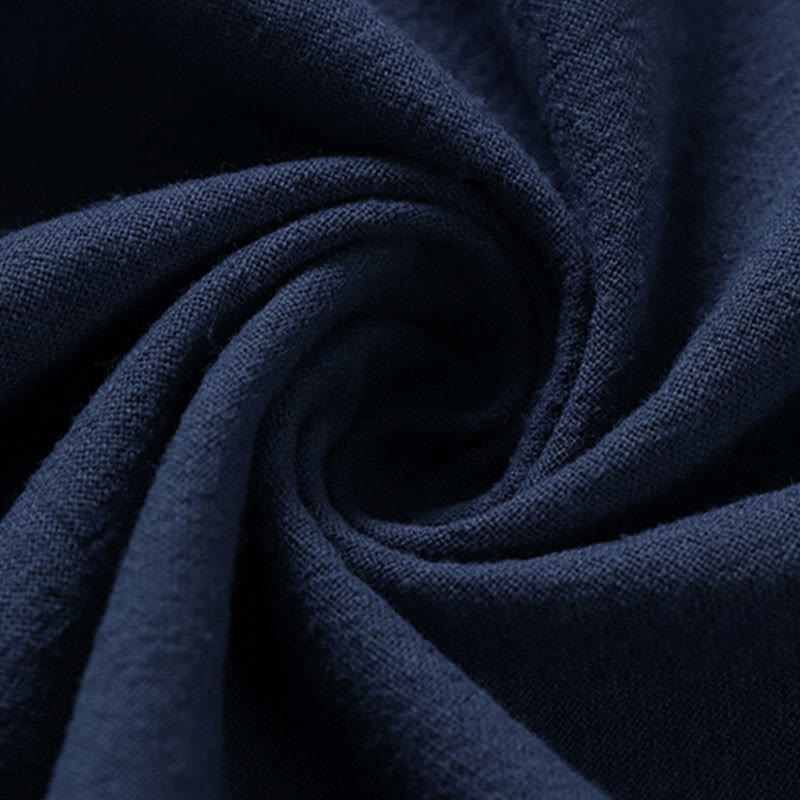 Buddha Stones Sommerliches, schlichtes Herrenhemd aus Baumwoll-Leinen-Mischgewebe mit V-Ausschnitt und kurzen Ärmeln - image 10