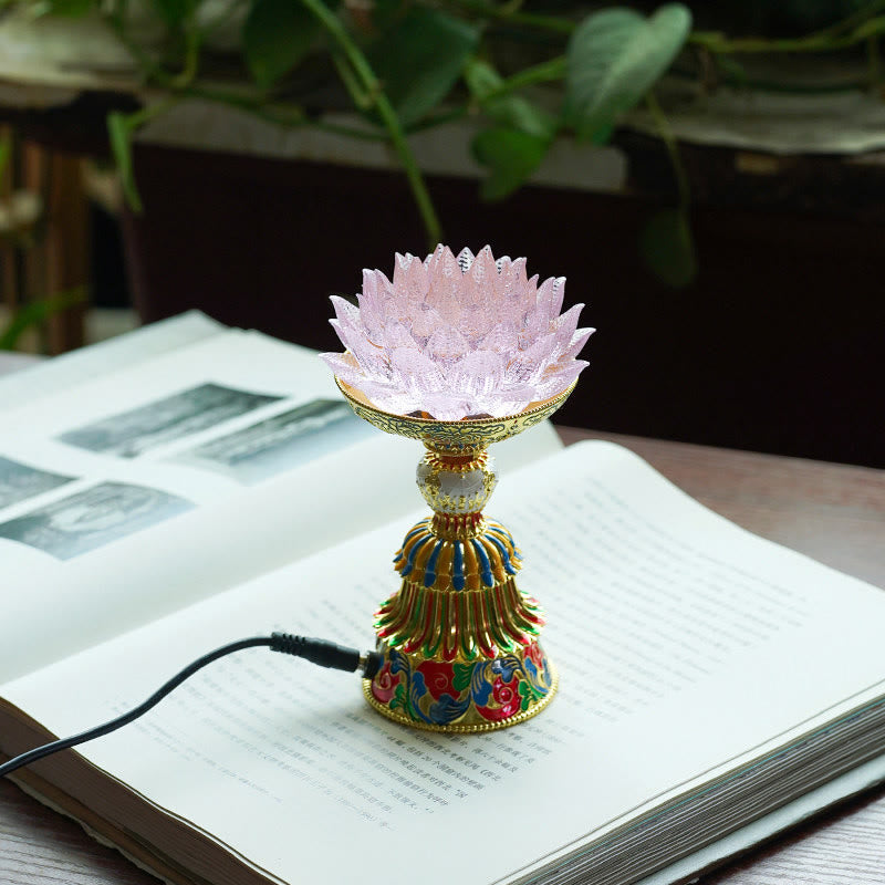 Buddha Stones Lotus Liuli Glassockel mit acht Glückssymbolen – Erleuchtung und Wohnaccessoires - Rosa Lotusblume (9 x 14–16 x 6,8 cm) - Plug-in - image 8