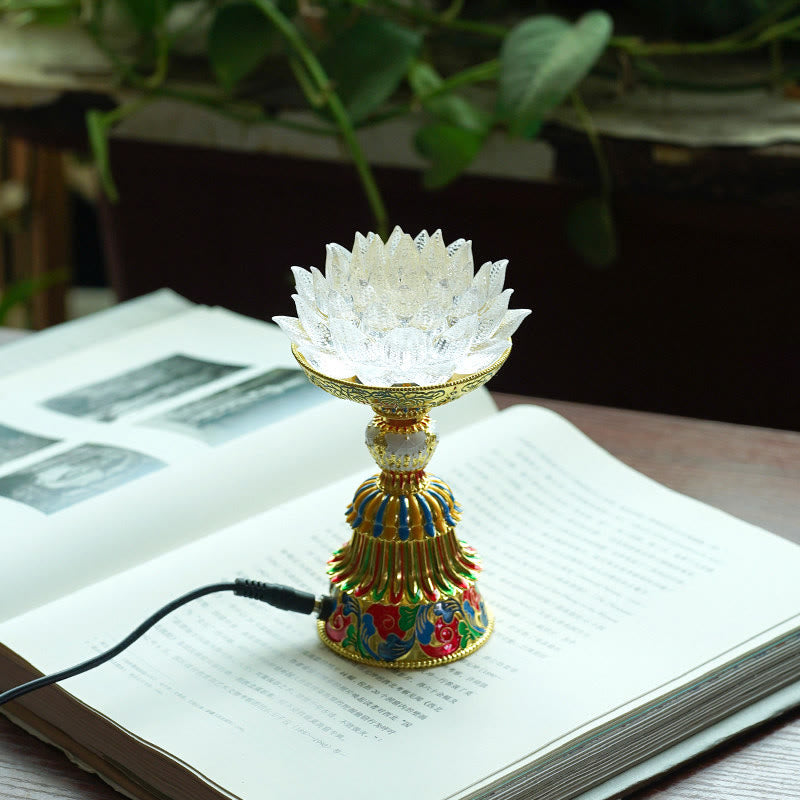 Buddha Stones Lotus Liuli Glassockel mit acht Glückssymbolen – Erleuchtung und Wohnaccessoires - Weißer Lotus (9*14-16*6,8 cm) - Plug-in - image 9