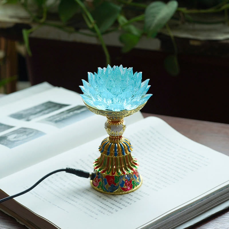 Buddha Stones Lotus Liuli Glassockel mit acht Glückssymbolen – Erleuchtung und Wohnaccessoires - Hellblauer Lotus (9*14-16*6,8 cm) - Plug-in - image 11