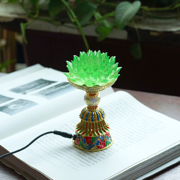Buddha Stones Lotus Liuli Glassockel mit acht Glückssymbolen – Erleuchtung und Wohnaccessoires - Grüner Lotus (9*14-16*6,8 cm) - Plug-in - image 12
