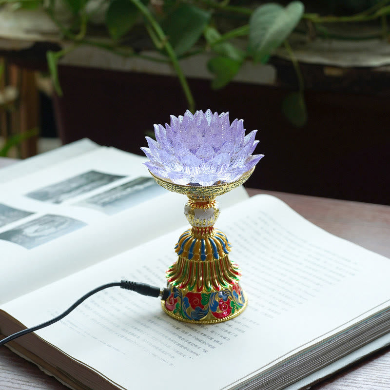 Buddha Stones Lotus Liuli Glassockel mit acht Glückssymbolen – Erleuchtung und Wohnaccessoires - Hellviolette Lotusblume (9 x 14–16 x 6,8 cm) - Plug-in - image 13
