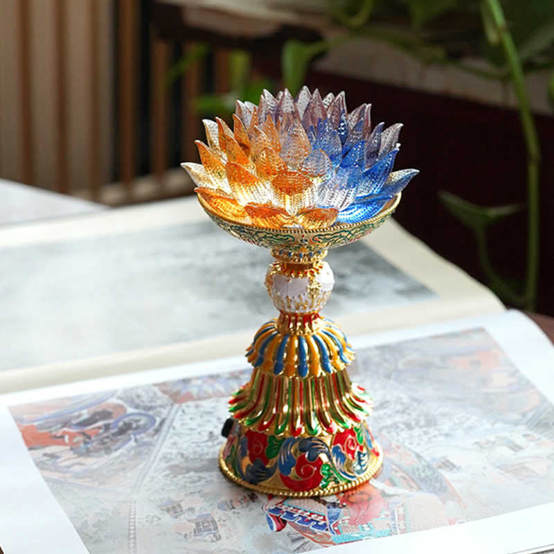 Buddha Stones Lotus Liuli Glassockel mit acht Glückssymbolen – Erleuchtung und Wohnaccessoires - image 15