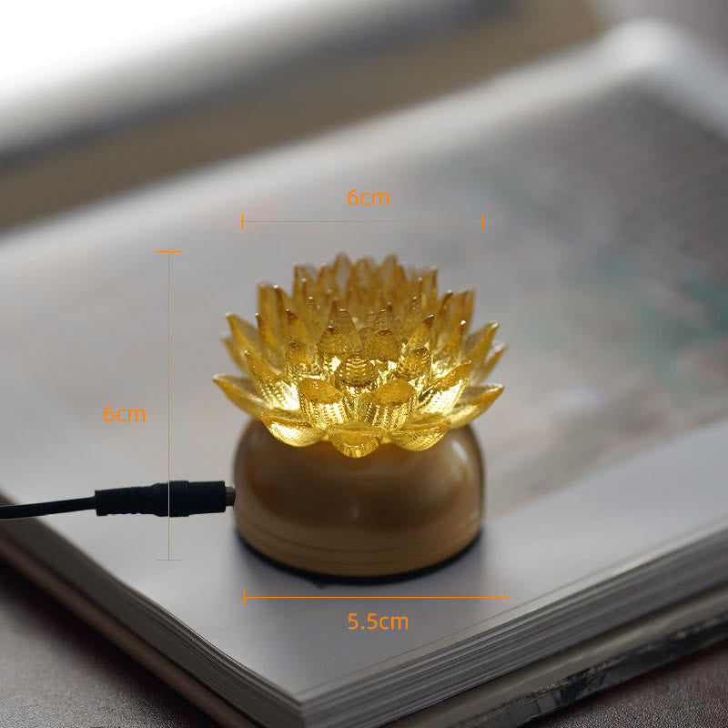Buddha Stones Lotus Liuli Glas Kupfer Messing Neubeginn Wohndekoration - Goldener Lotus-Sockel aus Kupfer und Messing (6 x 6 x 5,5 cm) - Plug-in - image 9