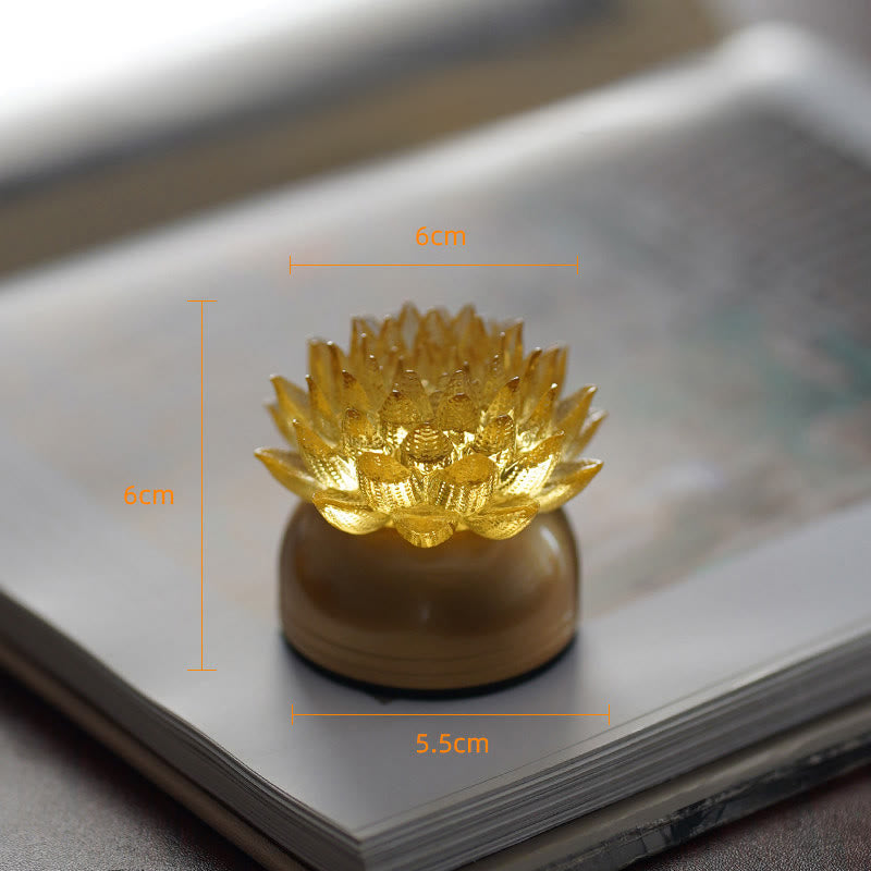 Buddha Stones Lotus Liuli Glas Kupfer Messing Neubeginn Wohndekoration - Goldener Lotus-Sockel aus Kupfer und Messing (6 x 6 x 5,5 cm) - Wiederaufladbar - image 11