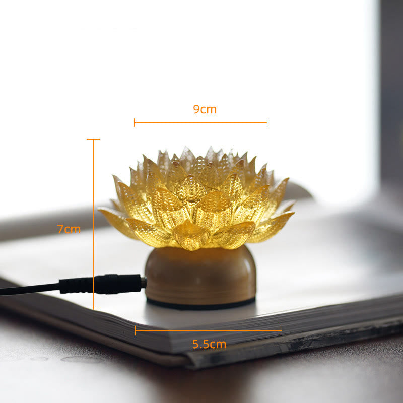 Buddha Stones Lotus Liuli Glas Kupfer Messing Neubeginn Wohndekoration - Goldener Lotus-Sockel aus Kupfer und Messing (9 x 7 x 5,5 cm) - Plug-in - image 21
