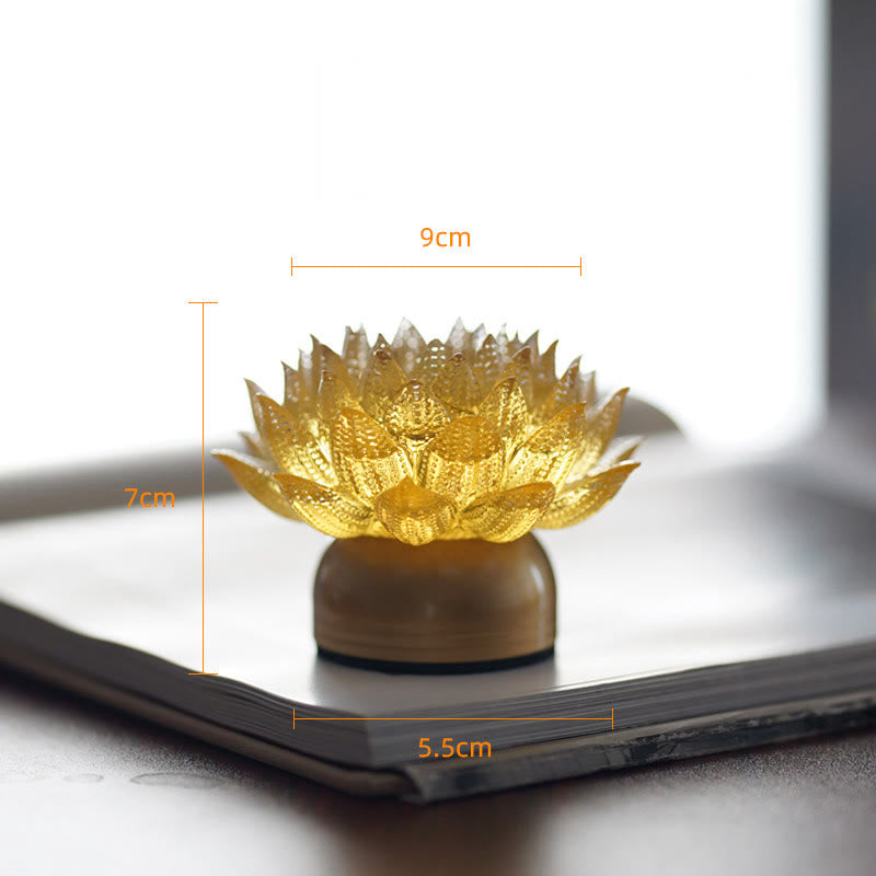 Buddha Stones Lotus Liuli Glas Kupfer Messing Neubeginn Wohndekoration - Goldener Lotus-Sockel aus Kupfer und Messing (9 x 7 x 5,5 cm) - Wiederaufladbar - image 22