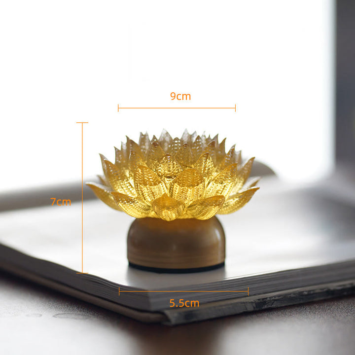 Buddha Stones Lotus Liuli Glas Kupfer Messing Neubeginn Wohndekoration - Goldener Lotus-Sockel aus Kupfer und Messing (9 x 7 x 5,5 cm) - Wiederaufladbar - image 22