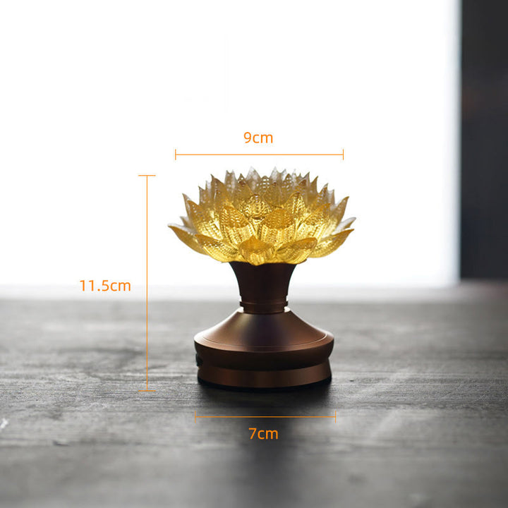 Buddha Stones Lotus Liuli Glas Kupfer Messing Neubeginn Wohndekoration - Sockel aus goldener Lotus-Aluminiumlegierung (9 x 11,5 x 7 cm) - Wiederaufladbar - image 27