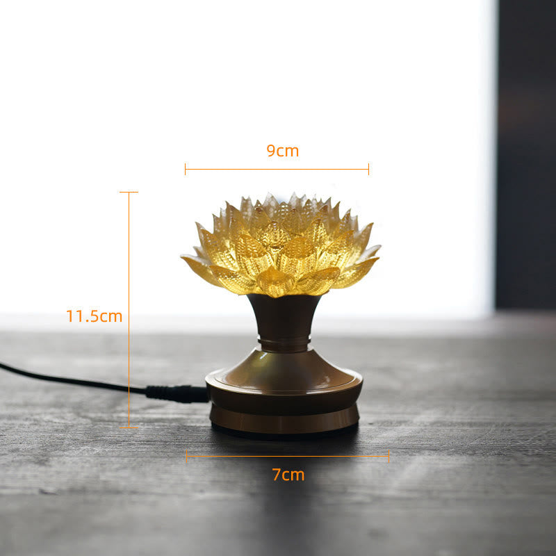 Buddha Stones Lotus Liuli Glas Kupfer Messing Neubeginn Wohndekoration - Goldener Lotus-Sockel aus Kupfer und Messing (9 x 11,5 x 7 cm) - Plug-in - image 30