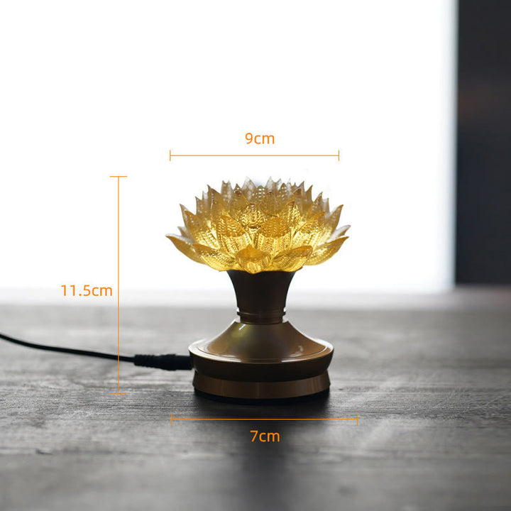 Buddha Stones Lotus Liuli Glas Kupfer Messing Neubeginn Wohndekoration - Goldener Lotus-Sockel aus Kupfer und Messing (9 x 11,5 x 7 cm) - Plug-in - image 30