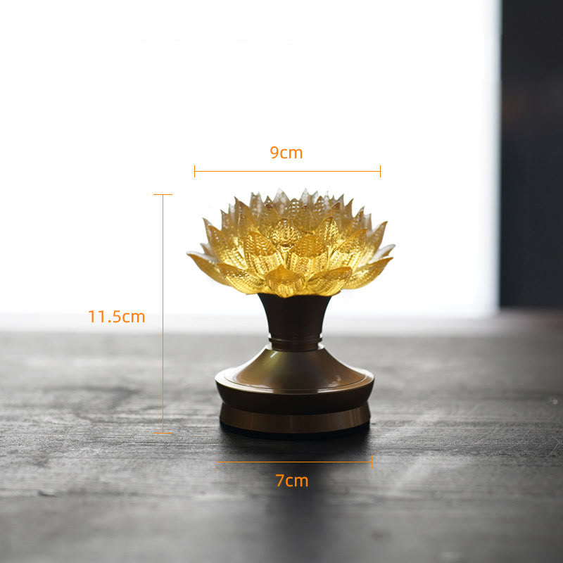 Buddha Stones Lotus Liuli Glas Kupfer Messing Neubeginn Wohndekoration - Goldener Lotus-Sockel aus Kupfer und Messing (9 x 11,5 x 7 cm) - Wiederaufladbar - image 31