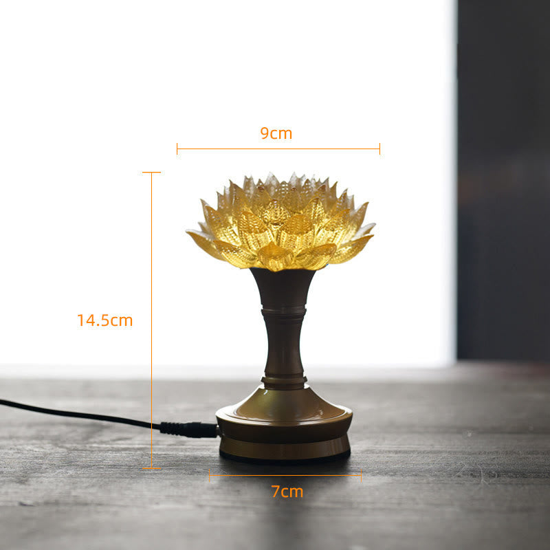 Buddha Stones Lotus Liuli Glas Kupfer Messing Neubeginn Wohndekoration - Goldener Lotus-Sockel aus Kupfer und Messing (9 x 14,5 x 7 cm) - Plug-in - image 38