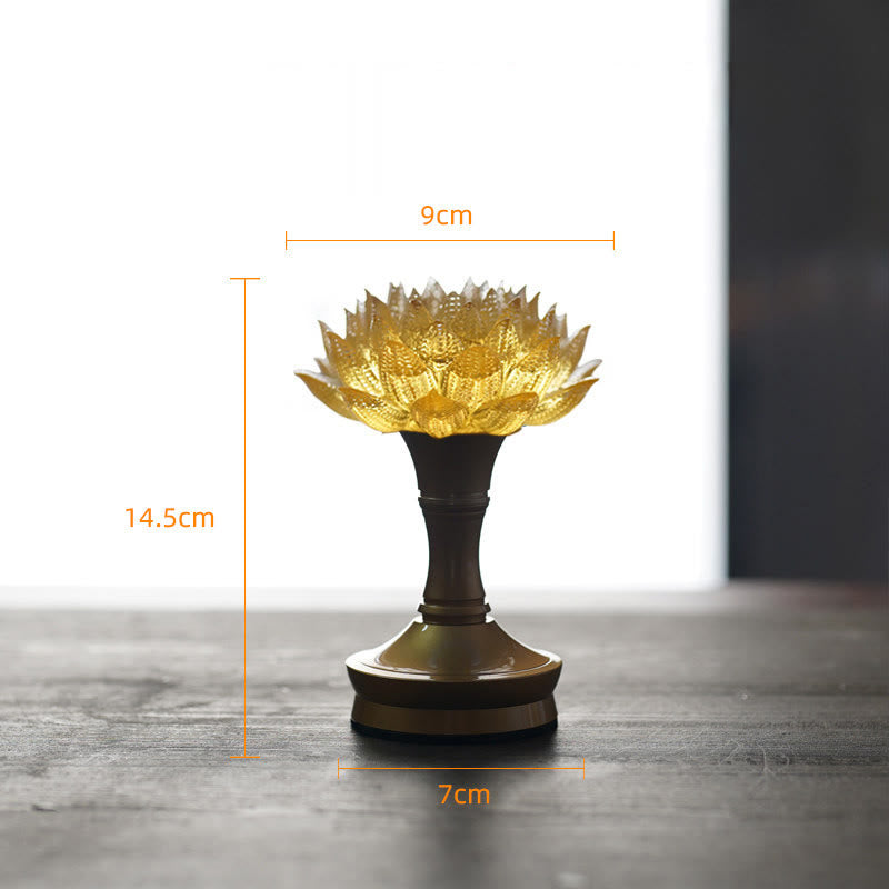 Buddha Stones Lotus Liuli Glas Kupfer Messing Neubeginn Wohndekoration - Goldener Lotus-Sockel aus Kupfer und Messing (9 x 14,5 x 7 cm) - Wiederaufladbar - image 39