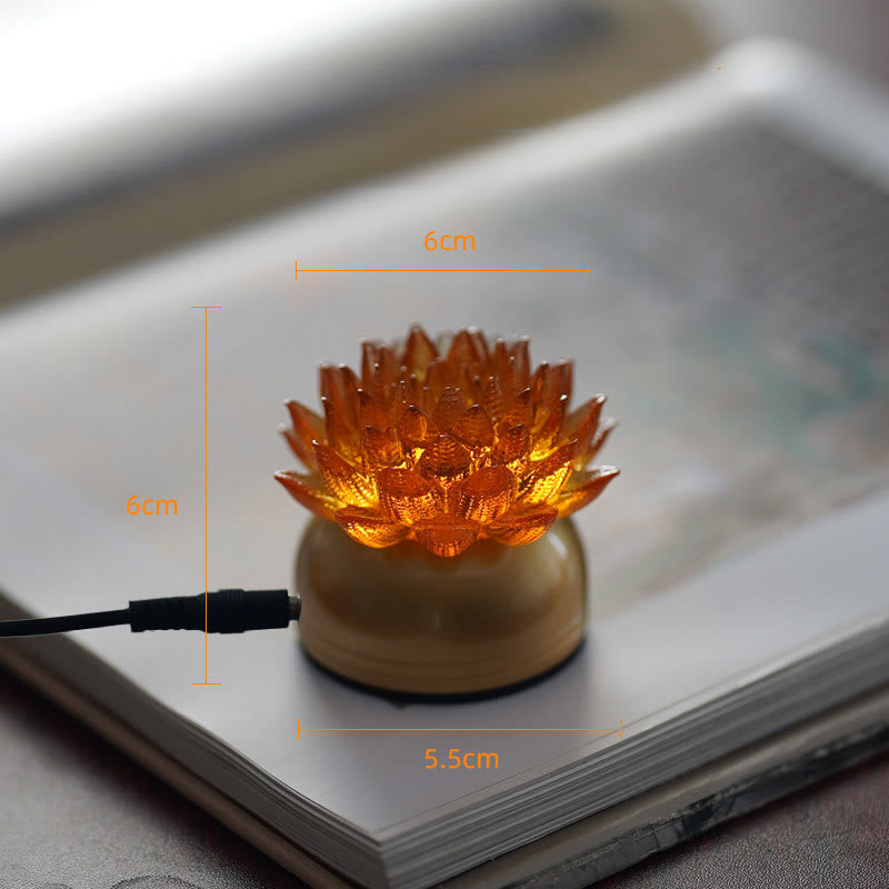 Buddha Stones Lotus Liuli Glas Kupfer Messing Neubeginn Wohndekoration - Sockel aus orangefarbenem Lotus-Kupfer und Messing (6 x 6 x 5,5 cm) - Plug-in - image 13