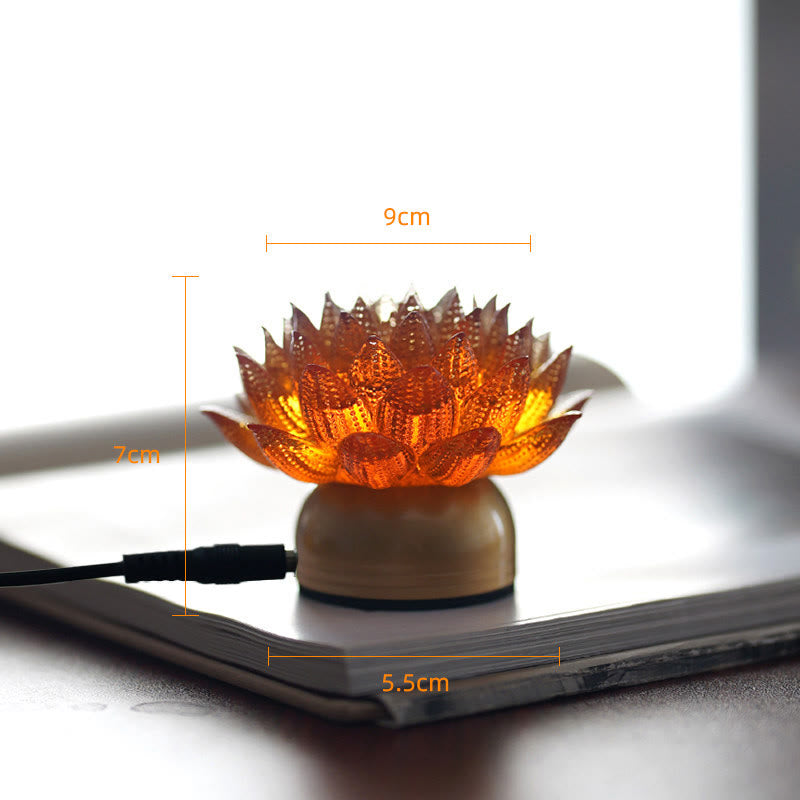 Buddha Stones Lotus Liuli Glas Kupfer Messing Neubeginn Wohndekoration - Sockel aus orangefarbenem Lotus-Kupfermessing (9 x 7 x 5,5 cm) - Plug-in - image 24