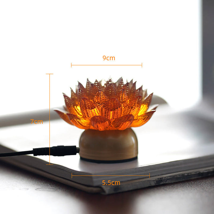 Buddha Stones Lotus Liuli Glas Kupfer Messing Neubeginn Wohndekoration - Sockel aus orangefarbenem Lotus-Kupfermessing (9 x 7 x 5,5 cm) - Plug-in - image 24