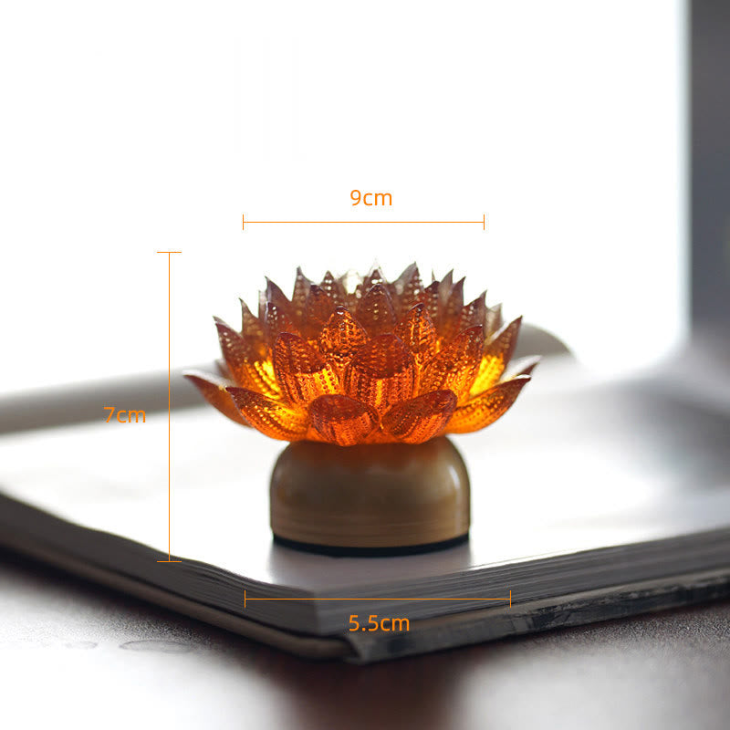 Buddha Stones Lotus Liuli Glas Kupfer Messing Neubeginn Wohndekoration - Sockel aus orangefarbenem Lotus-Kupfermessing (9 x 7 x 5,5 cm) - Wiederaufladbar - image 25